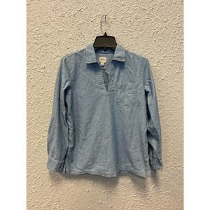 J.Crew Light Denim Shirt Deep V Neck Long Button Style Sleeve Women's Size Small